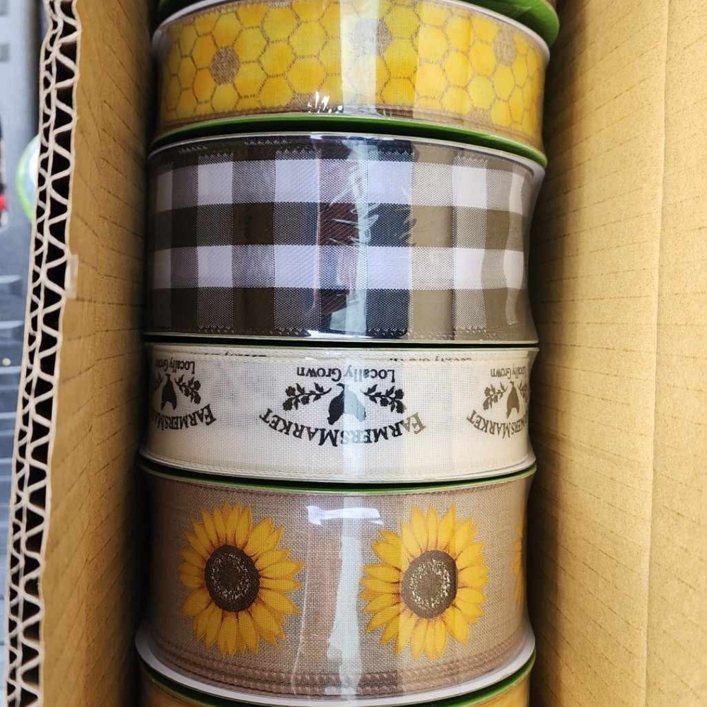 Decorative Ribbon Set with Sunflower and Checkered Patterns